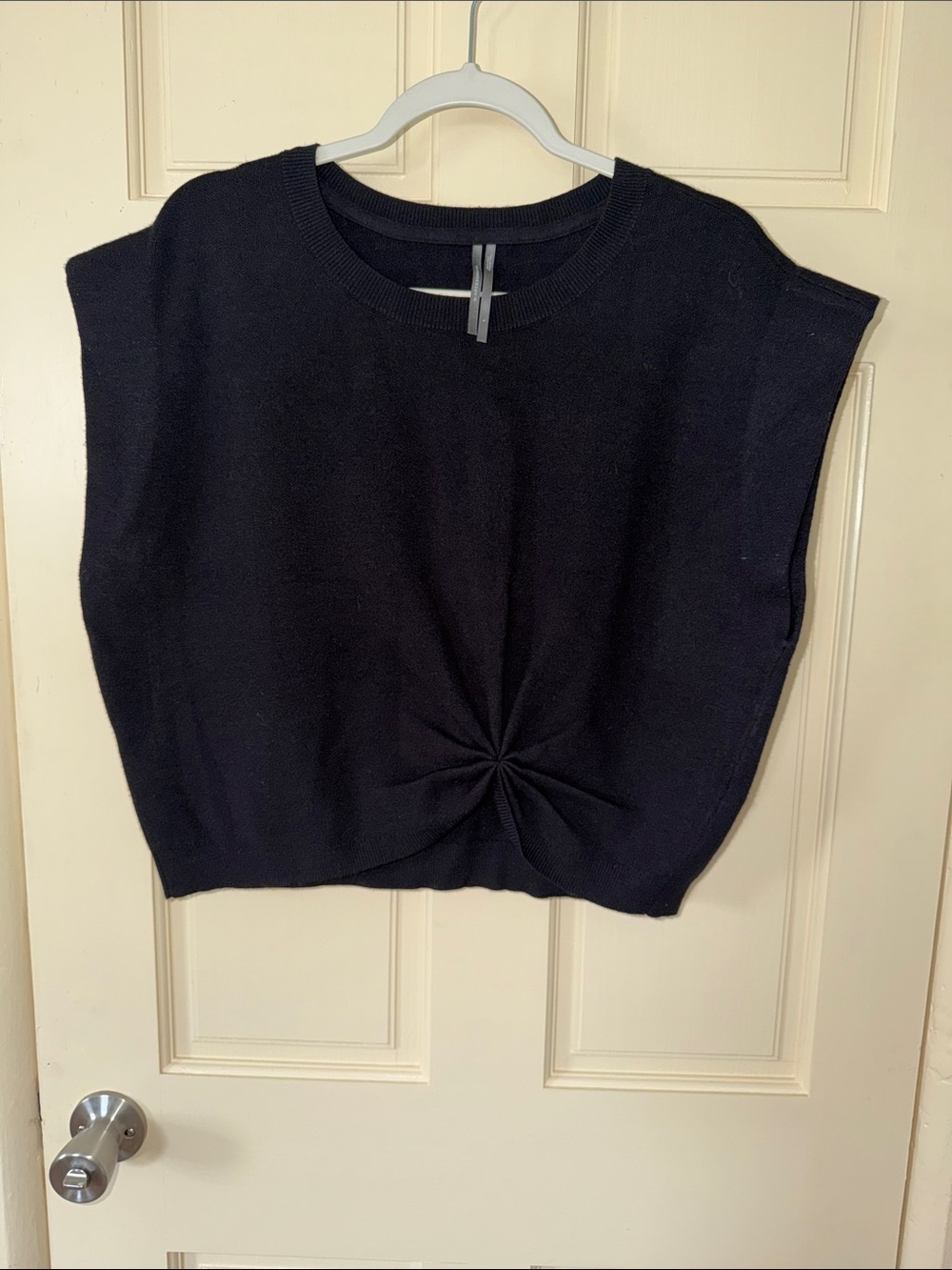 Anthropologie Black Knit Twist-Front Crop Top